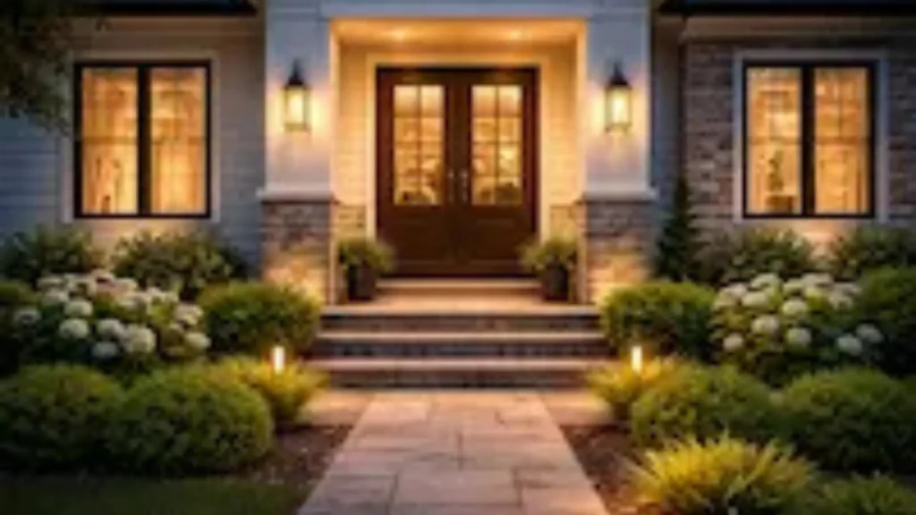 Clean and balanced outdoor lighting design by an experienced outdoor lighting company in Charlotte for pathways, patios, and entrances