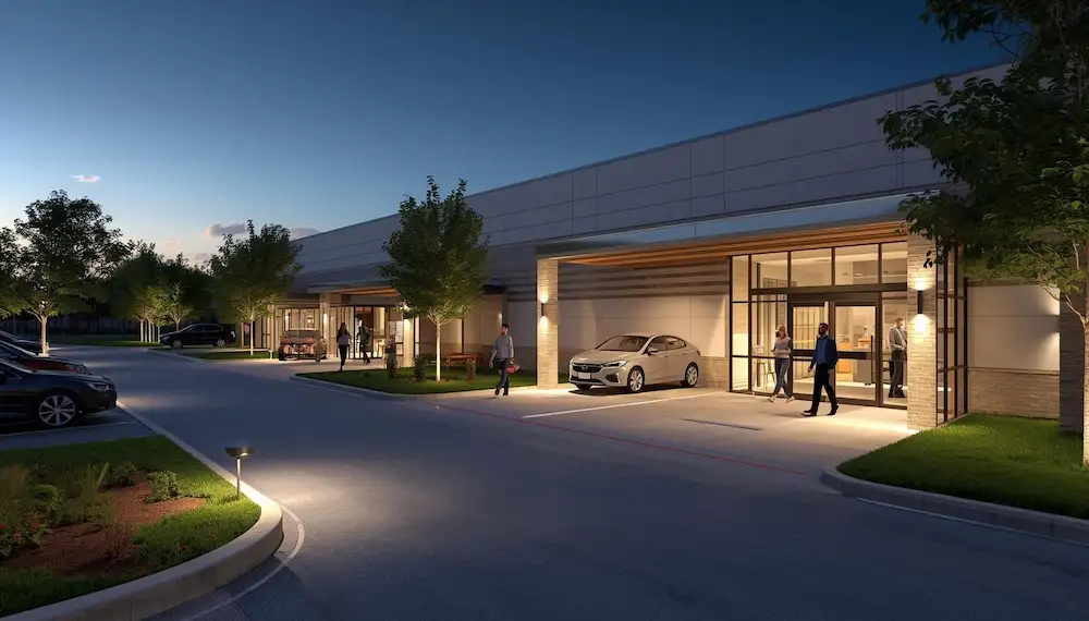 Building Facade Lighting Charlotte Business Commercial outdoor lighting Charlotte highlighting building facade for a professional and modern business appearance.
