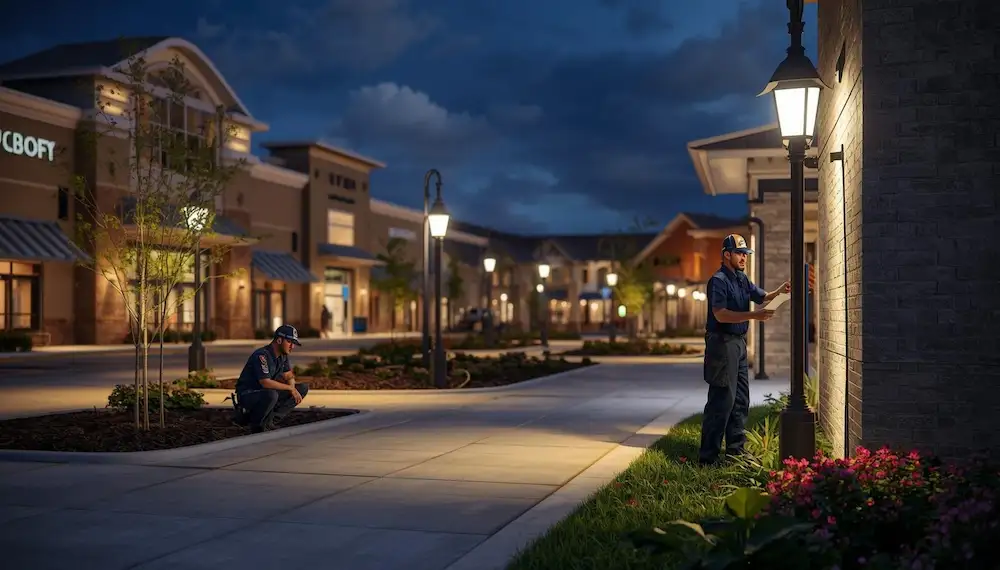 Parking Lot Lighting Charlotte Commercial Property Commercial outdoor lighting Charlotte setup providing clear and safe parking lot visibility for businesses.