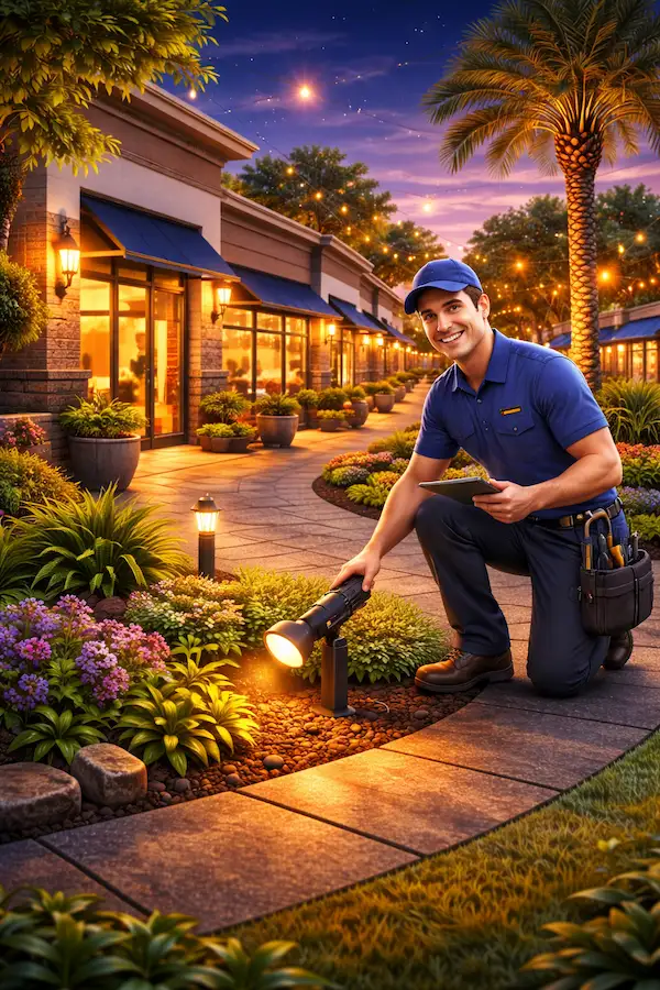Commercial Outdoor Lighting Charlotte Storefront Commercial outdoor lighting in Charlotte improving storefront visibility and customer experience at night.