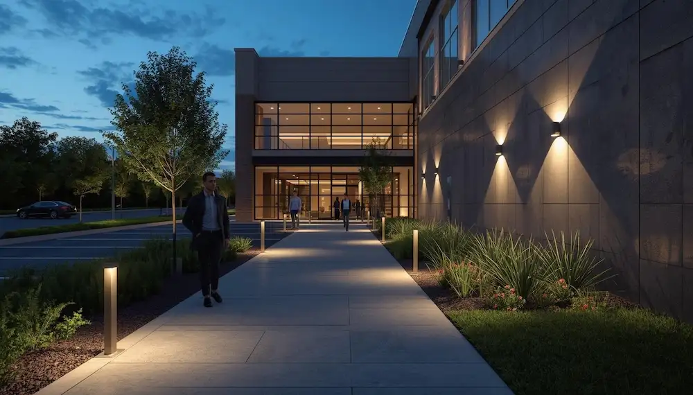 Outdoor Lighting Setup for Retail Spaces Charlotte Commercial outdoor lighting Charlotte designed for retail spaces to attract customers and improve nighttime visibility.