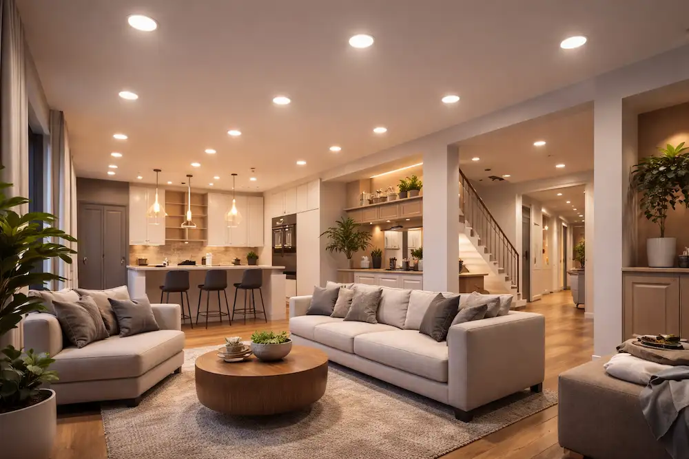 LED lighting installation in Charlotte NC with modern fixtures for better brightness and clean design.