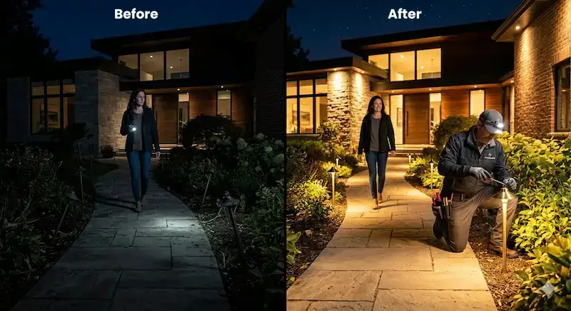 Professional outdoor lighting repair Charlotte service restoring garden and pathway lights for better visibility.