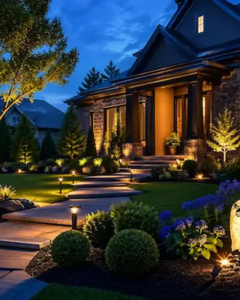 landscape lighting charlotte nc front yard night 1