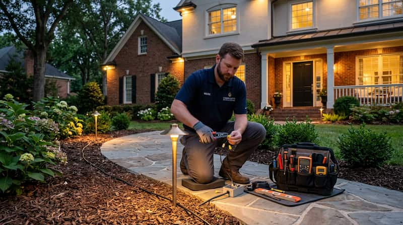 Services 1 Professional outdoor lighting in Charlotte NC installation with pathway lights at a Charlotte home
