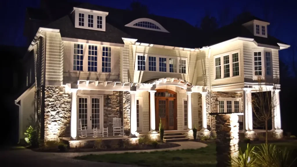 Professional Charlotte Landscape Lighting Ideas at Night Beautifully designed professional landscape lighting in Charlotte, NC showcasing pathways, gardens, and LED outdoor lighting tips