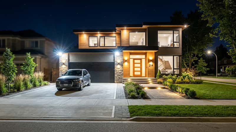 Services 6 Bright security lighting installed around a home entrance and driveway in Charlotte